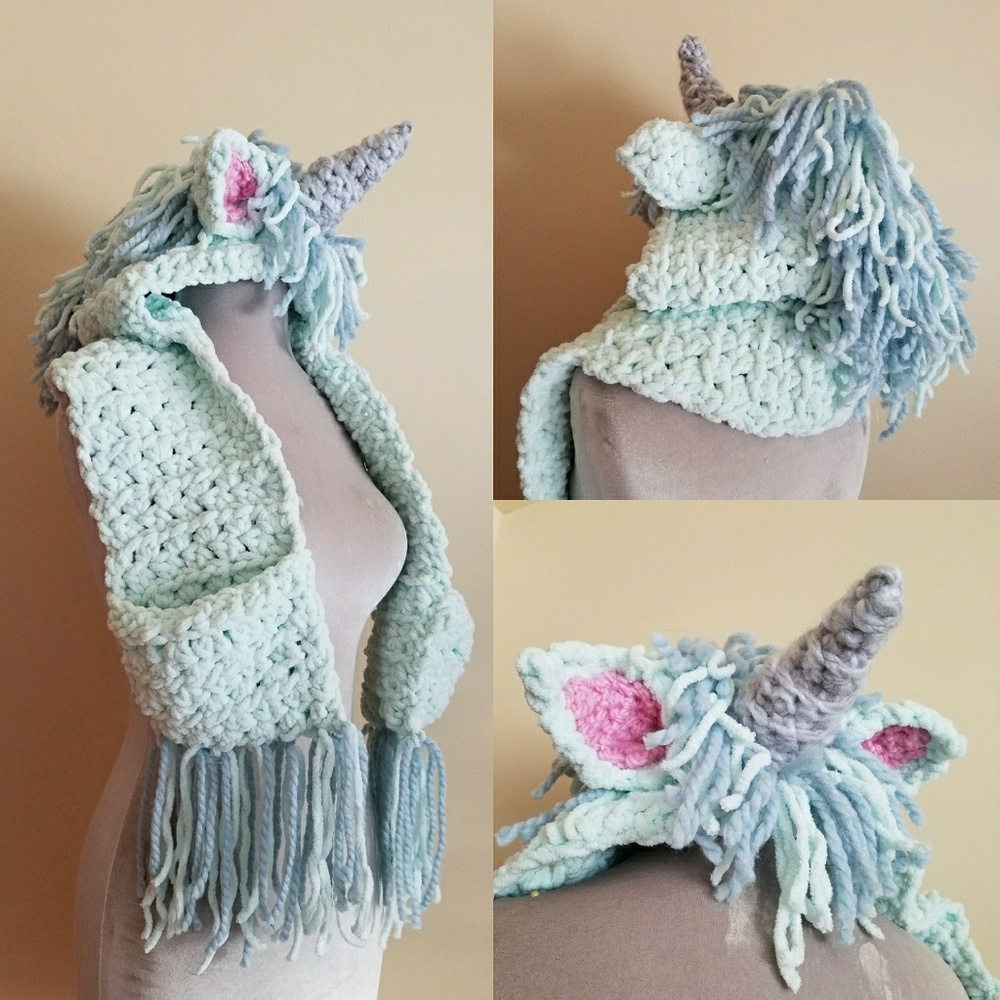 Custom Made Unicorn Hood Scarf Combo Poncho Child - Picture 1 of 5